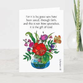 Festiva Tarjeta de Pascua, Flores Pintadas, Verso de Efesi
