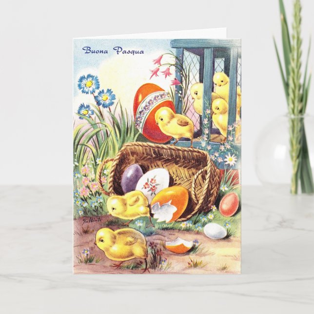 Festiva Tarjeta de Pascua Italiana Vintage (Anverso)