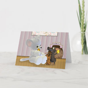 Festiva Tarjeta de pascua linda, con el gato y el ratón