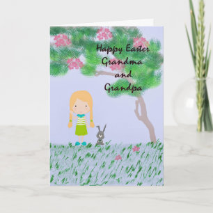 Festiva Tarjeta de Pascua para Abuela y Abuelo de Chica