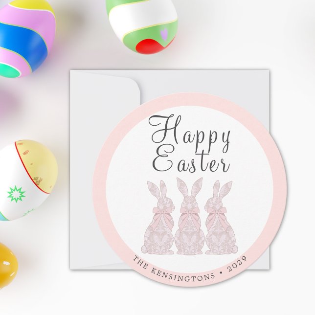 Festiva Tarjeta de Pascua para Conejitos de Lace Personali (Personalized Lace Bunny Easter Card)