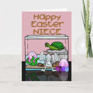 Festiva Tarjeta de Pascua para Niece con huevos de conejo