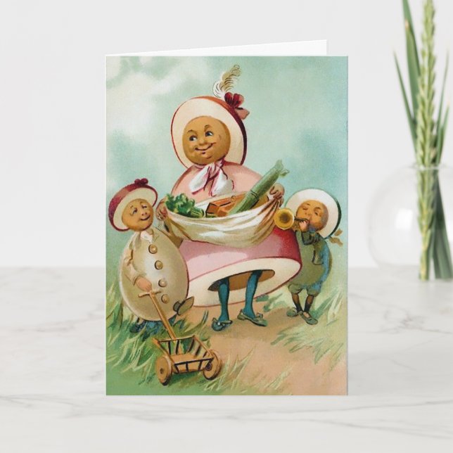 Festiva Tarjeta de Pascua Vintage Weird Egs People (Anverso)