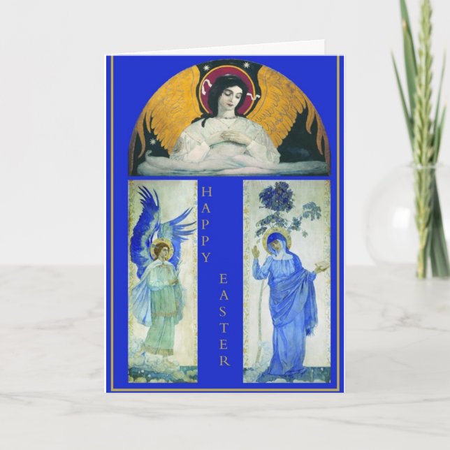 Festiva Tarjeta de Pascua Virgin y Angels (Anverso)