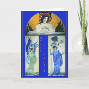 Festiva Tarjeta de Pascua Virgin y Angels