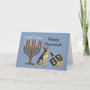 Festiva Tarjeta de Pastor Alemán Chanukah Menorah Dreidel1
