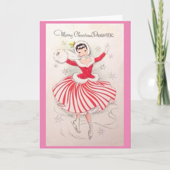 Festiva Tarjeta de patinaje de hielo navideño para hija (Anverso)