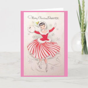 Festiva Tarjeta de patinaje de hielo navideño para hija