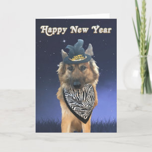 Festiva Tarjeta de perro de Año Nuevo Feliz personalizable