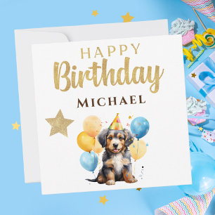 Festiva Tarjeta de perro de Cute de Cumpleaños Feliz