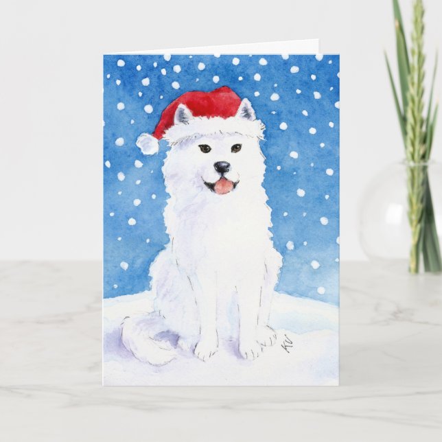 Festiva Tarjeta de perro de nieve samoyada (Anverso)