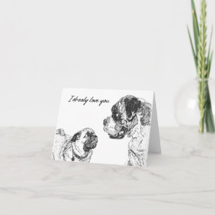 Festiva Tarjeta de perro Love Valentines Couple Pug Boxer