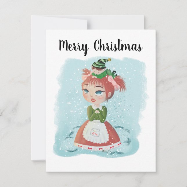 Festiva Tarjeta de Personalizable de muñeca para navidades (Anverso)