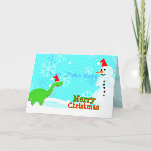 Festiva Tarjeta de Personalizado Dinosaur Snowman Feliz Na