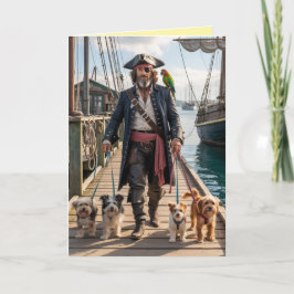 Festiva Tarjeta de Pirata Paseando al Perro
