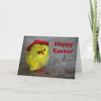 Festiva Tarjeta de pollito de Pascua con sombrero