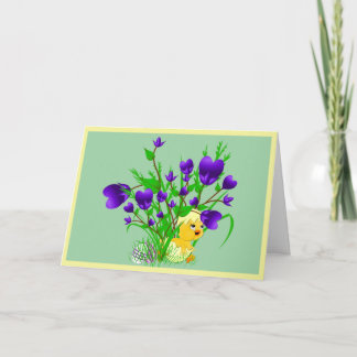 Festiva Tarjeta de polluelo de Pascua que florece en los c