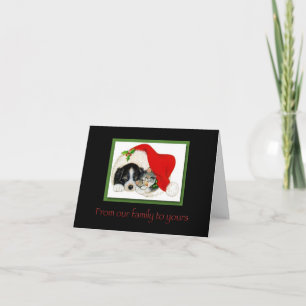 Festiva Tarjeta de porcino y gatito para navidades
