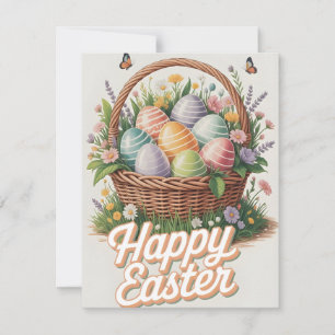 Festiva Tarjeta de primavera de huevos en canasta de Pascu