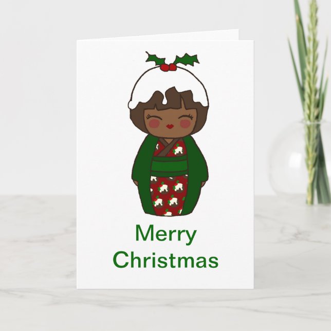 Festiva Tarjeta de pudding de Navidades de Kokeshi (Anverso)