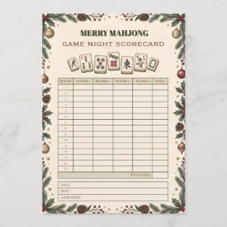 Festiva Tarjeta de puntuación de la noche de juego de Mahj