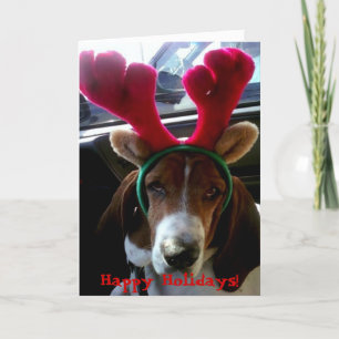 Festiva Tarjeta de reno Basset Hound navidades