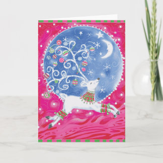 Festiva Tarjeta de reno blanco volador