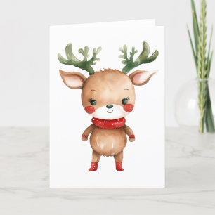 Festiva Tarjeta de Reno de Dibujos Animados Adorable