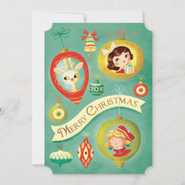 Festiva Tarjeta de reno y muñecas de vintage para navidade