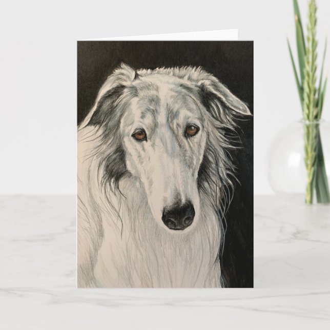 Festiva Tarjeta de retrato de arte de perro lobo ruso de B (Anverso)