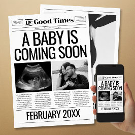 Festiva Tarjeta de revelación de embarazo de periódico par