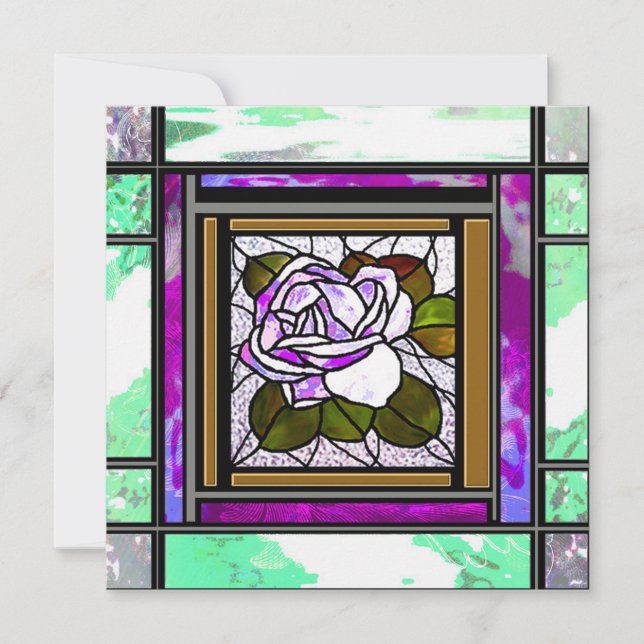 Festiva Tarjeta de Rosa de deco rosa de vidrio con mango v (Anverso)