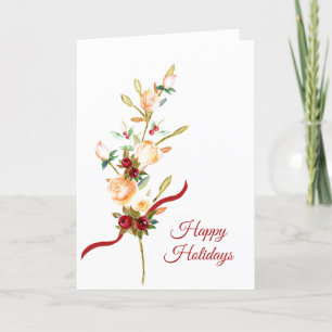 Festiva Tarjeta de Rosas elegantes y Navidades de Berries