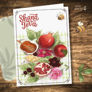 Festiva Tarjeta de Rosh Hashaná Shana Tova con acuarela