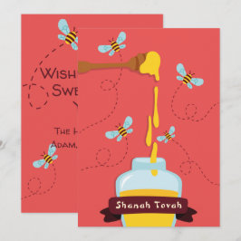 Festiva Tarjeta de Rosh Hashanah con Miel y Abeja
