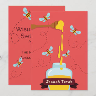 Festiva Tarjeta de Rosh Hashanah con Miel y Abeja
