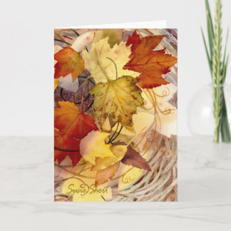 Festiva Tarjeta de saludo acuática para hojas de otoño