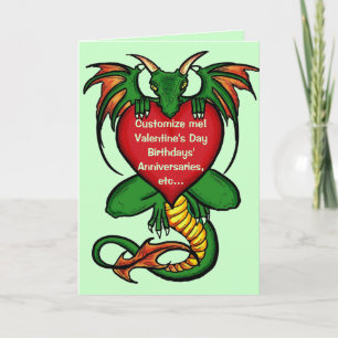 Festiva tarjeta de saludo al corazón del dragón artístico 