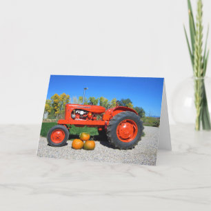 Festiva Tarjeta de saludo Allis Chalmers Tractor y Pumpkin