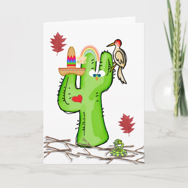 Festiva Tarjeta de saludo Bird Cactus (Anverso)