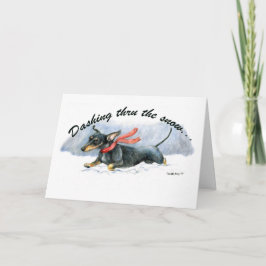Festiva Tarjeta de saludo Dachshund Art "Dashing through t