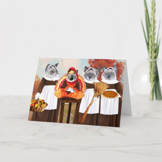Festiva Tarjeta de saludo de acción de gracias para gatito (Anverso)