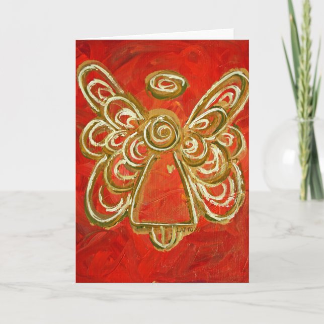 Festiva Tarjeta de saludo de ángel rojo o notecnológicos (Anverso)