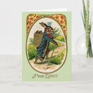 Festiva Tarjeta de saludo de Antiguo Erudito Easter Rabbit