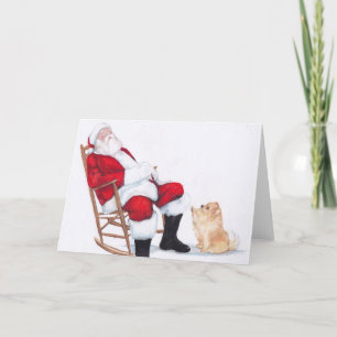 Festiva Tarjeta de saludo de Arte Pomerania y Santa Dog