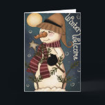 Festiva Tarjeta de saludo de arte popular Snowman, bienven<br><div class="desc">Tarjeta de saludo de arte popular Snowman,  bienvenida a invierno</div>