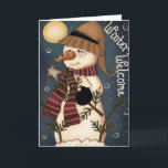 Festiva Tarjeta de saludo de arte popular Snowman, bienven<br><div class="desc">Tarjeta de saludo de arte popular Snowman,  bienvenida a invierno</div>