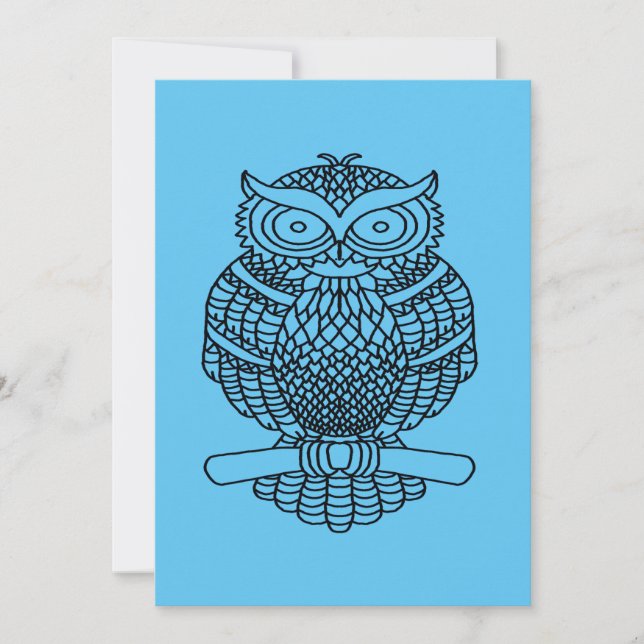 Festiva Tarjeta de saludo de búho (azul) (Anverso)