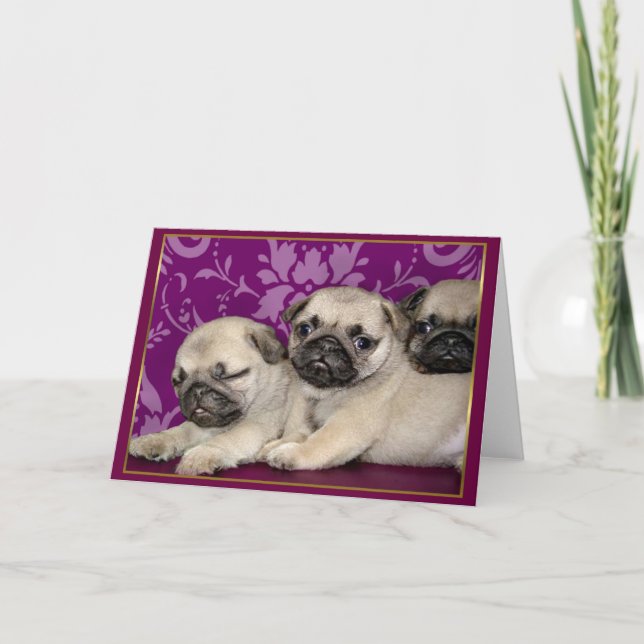 Festiva Tarjeta de saludo de cachorros de pug (Anverso)