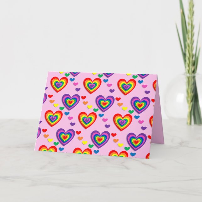 Festiva Tarjeta de saludo de corazones arcoiris (Anverso)